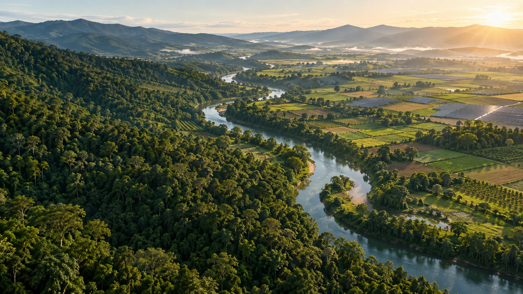 Visiebeeld van een landschap waarin natuur, landbouw en zonne-energie samenkomen